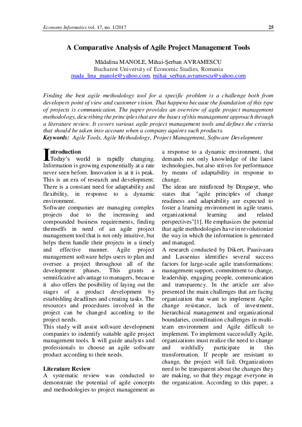 (PDF) A Comparative Analysis of Agile Project Management Tools