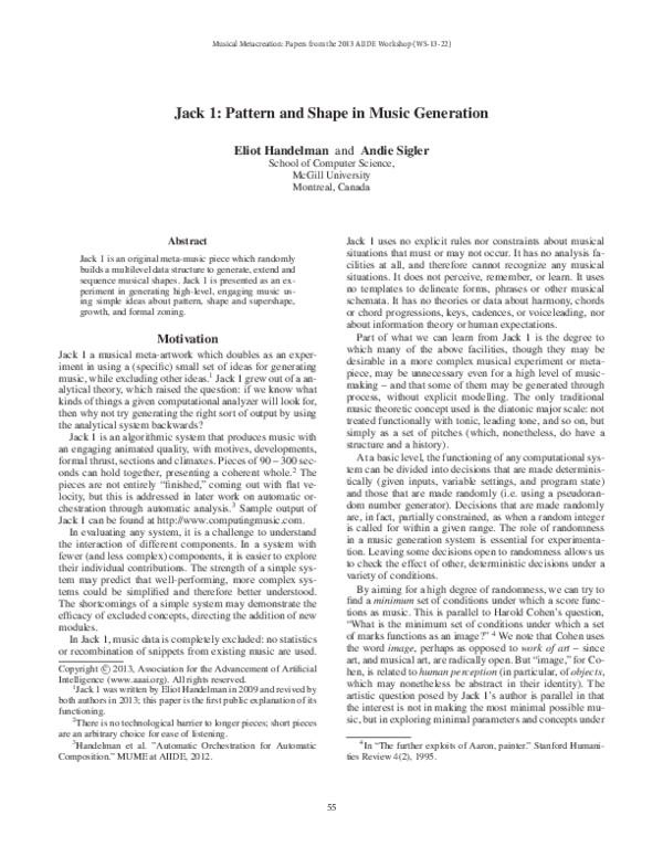 (PDF) Jack 1: Pattern and Shape in Music Generation