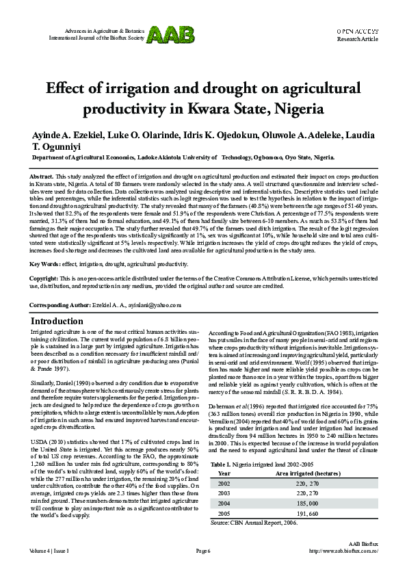 (PDF) Effect of irrigation and drought on agricultural productivity in ...