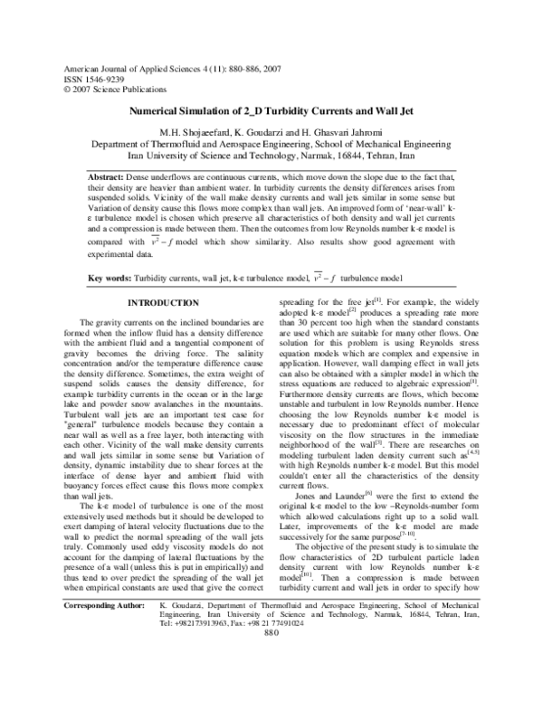 (PDF) Numerical Simulation of 2_D Turbidity Currents and Wall Jet