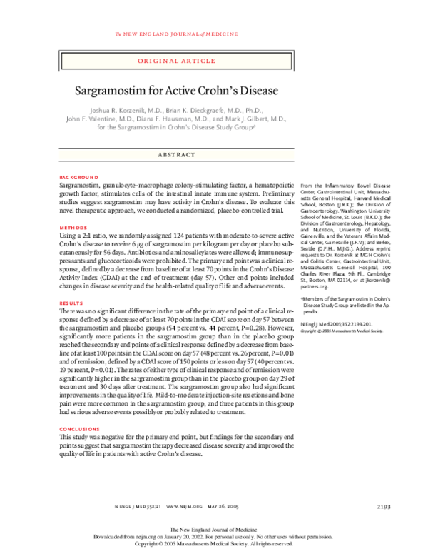 (PDF) Sargramostim for Active Crohn's Disease