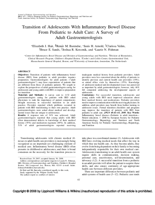 (PDF) Transition of Adolescents With Inflammatory Bowel Disease From