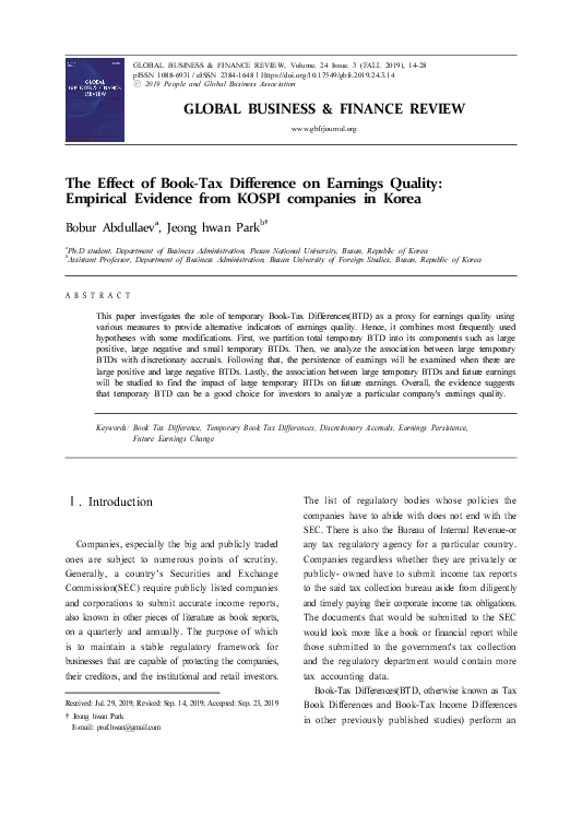 (PDF) The Effe ct of Book-Tax Diffe re nce on Earnings Quality ...