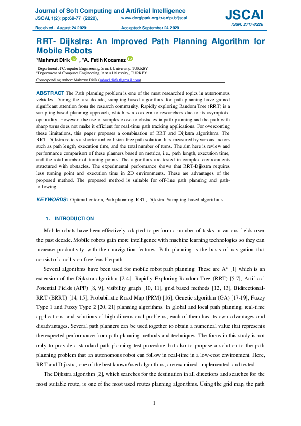 (PDF) RRT- Dijkstra: An Improved Path Planning Algorithm for Mobile Robots
