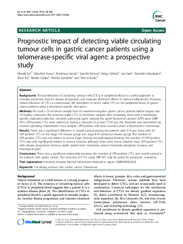 (PDF) Prognostic impact of detecting viable circulating tumour cells in ...