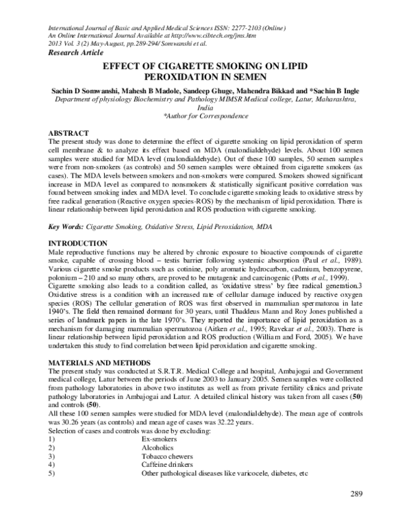 (PDF) Effect of Cigarette Smoking on Lipid Peroxidation in Semen