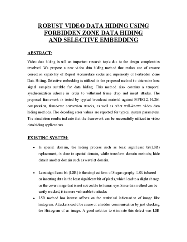 (PDF) Robust Video Data Hiding Using Forbidden Zone Data Hiding and ...