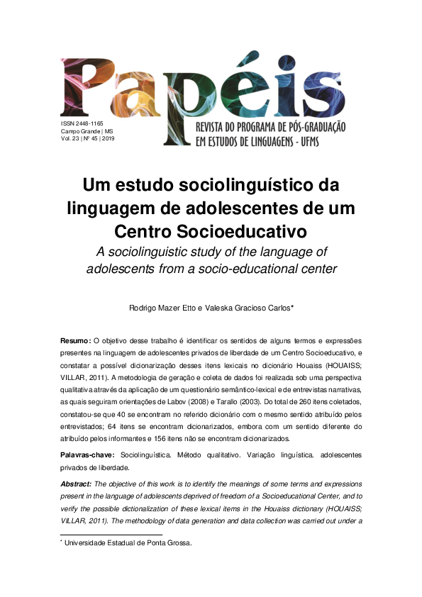 (PDF) Um Estudo Sociolinguístico Da Linguagem De Adolescentes De Um ...