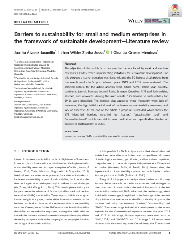 (PDF) Barriers to sustainability for small and medium enterprises in ...
