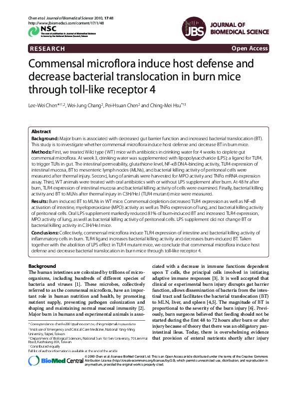 (PDF) Commensal microflora induce host defense and decrease bacterial ...