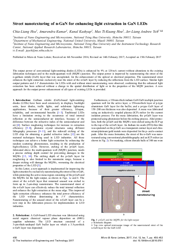 (PDF) Street nanotexturing of n-GaN for enhancing light extraction in ...
