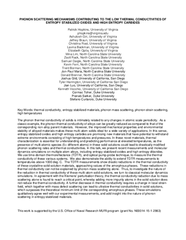 (PDF) Phonon scattering mechanisms contributing to the low thermal ...