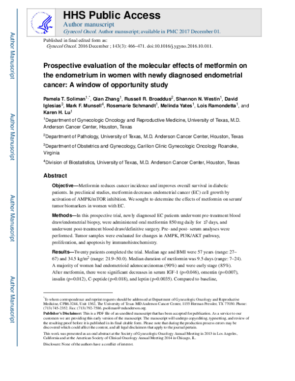 (PDF) Prospective evaluation of the molecular effects of metformin on ...