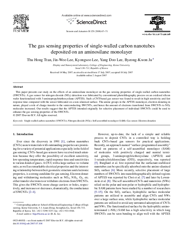 (PDF) The gas sensing properties of single-walled carbon nanotubes ...