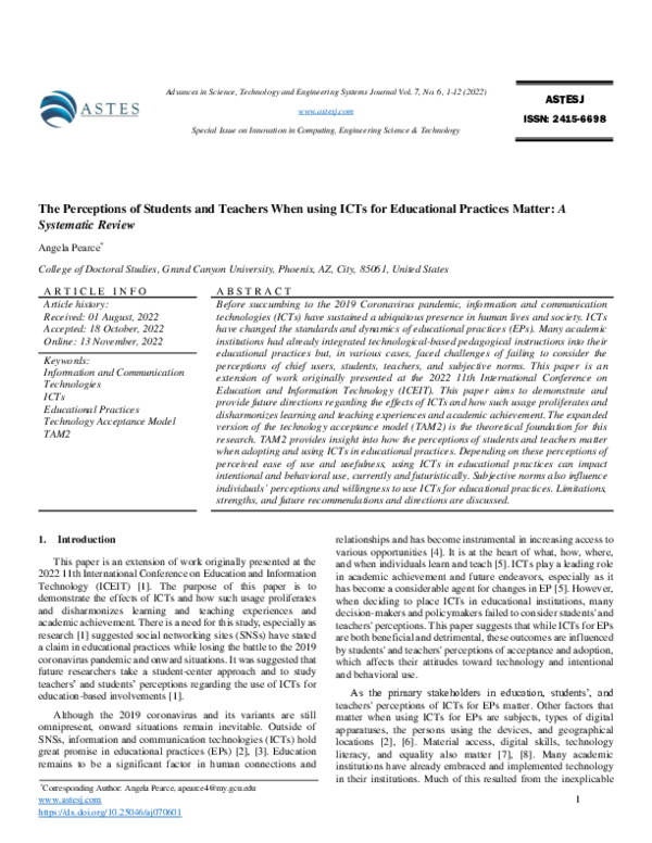 (PDF) The Perceptions of Students and Teachers When using ICTs for ...