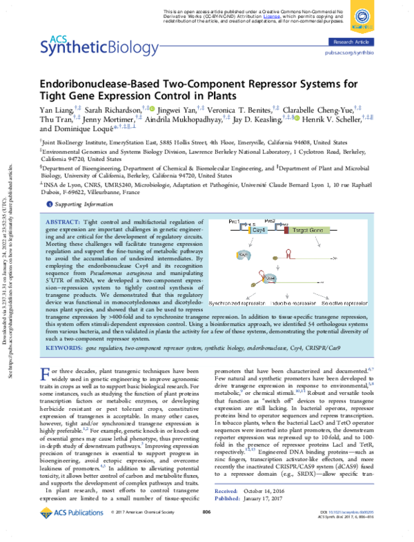 (PDF) Endoribonuclease-Based Two-Component Repressor Systems for Tight ...