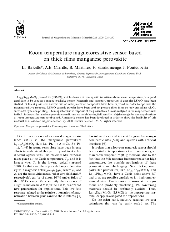 (PDF) Room temperature magnetoresistive sensor based on thick films ...