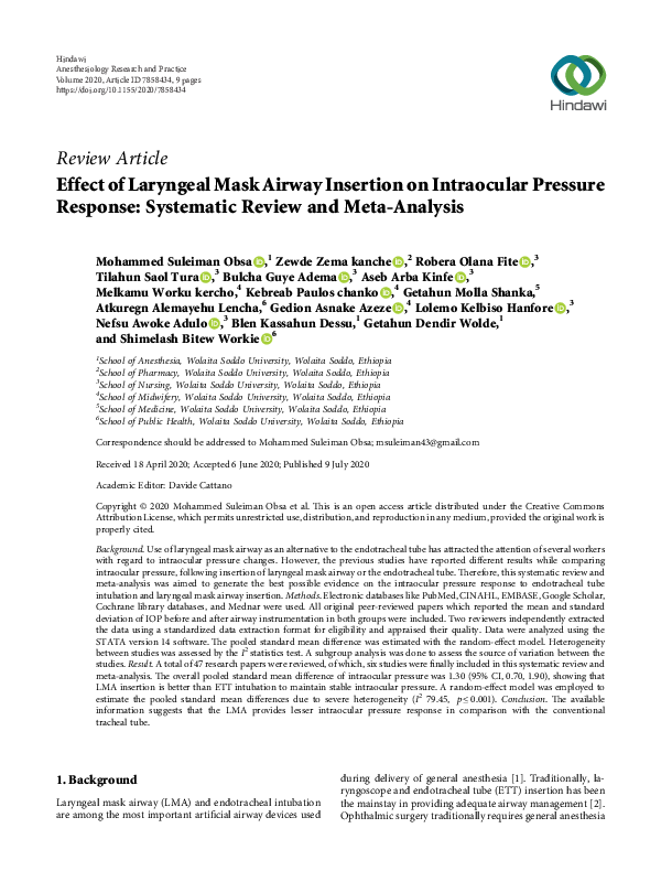 (PDF) Effect of Laryngeal Mask Airway Insertion on Intraocular Pressure