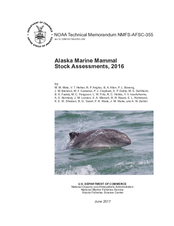 (PDF) Alaska marine mammal stock assessments, 2016