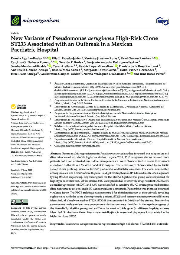 (PDF) New Variants of Pseudomonas aeruginosa High-Risk Clone ST233 ...