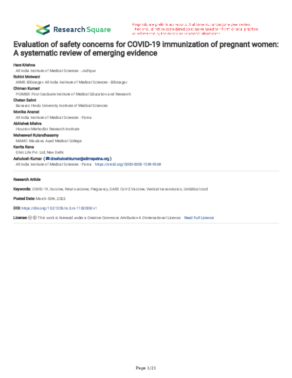 (PDF) Evaluation of safety concerns for COVID-19 immunization of ...