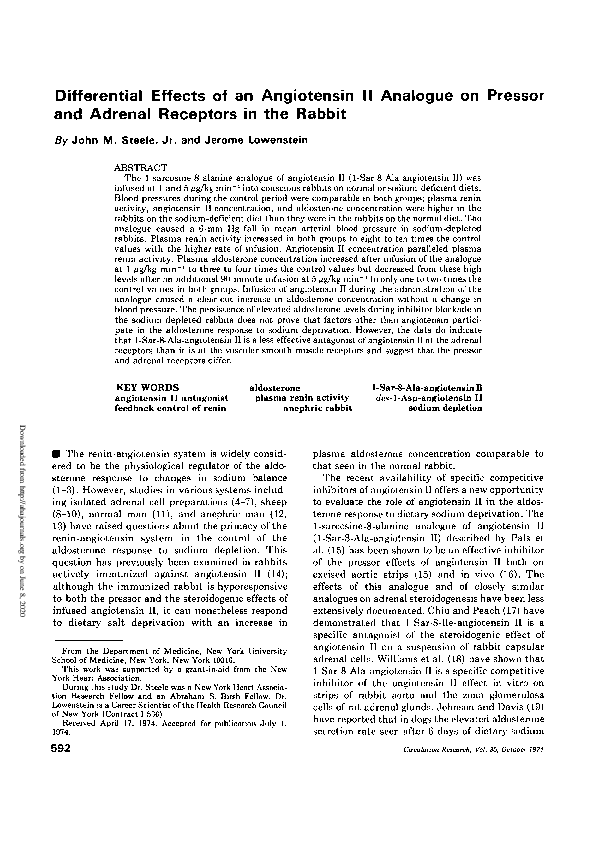 (PDF) Differential Effects of an Angiotensin II Analogue on Pressor and ...