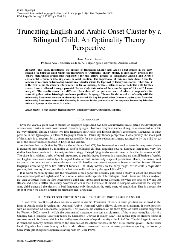 (PDF) Truncating English and Arabic Onset Cluster by a Bilingual Child ...