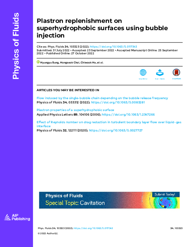 (PDF) Plastron replenishment on superhydrophobic surfaces using bubble ...