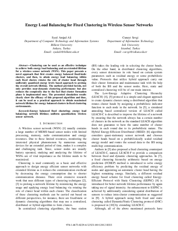 (PDF) Energy Load Balancing for Fixed Clustering in Wireless Sensor ...