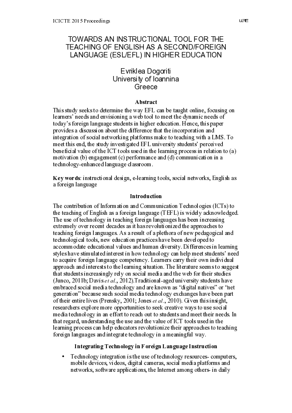 Pdf Enhancing Efl Teaching With Ict Tools Pdf Enhancing Efl Teaching With Ict Tools