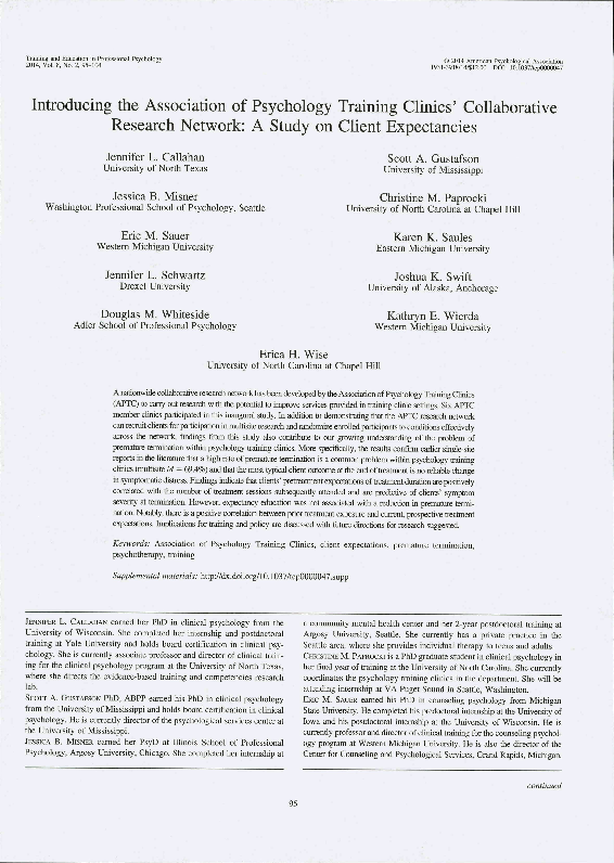 (PDF) Introducing the association of psychology training clinics ...