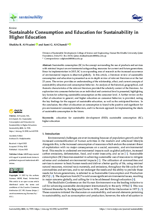 (PDF) Sustainable Consumption and Education for Sustainability in ...