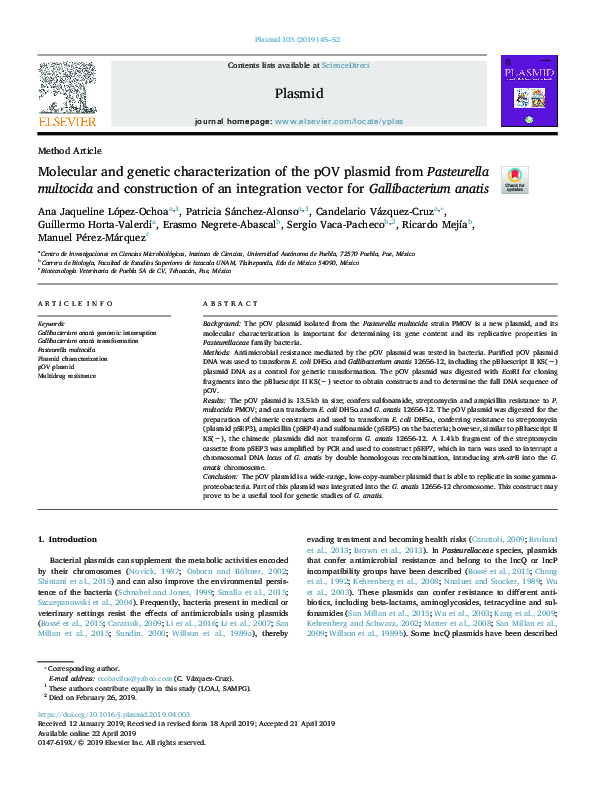 (PDF) Molecular and genetic characterization of the pOV plasmid from ...