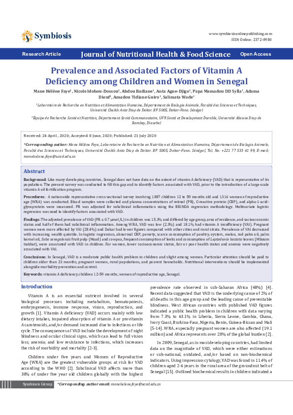 (PDF) Prevalence and Associated Factors of Vitamin A Deficiency among ...