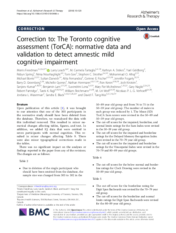 (PDF) Correction to: The Toronto cognitive assessment (TorCA ...