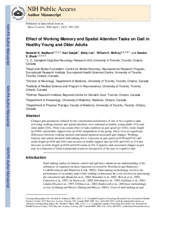 (PDF) Effect of Working Memory and Spatial Attention Tasks on Gait in ...