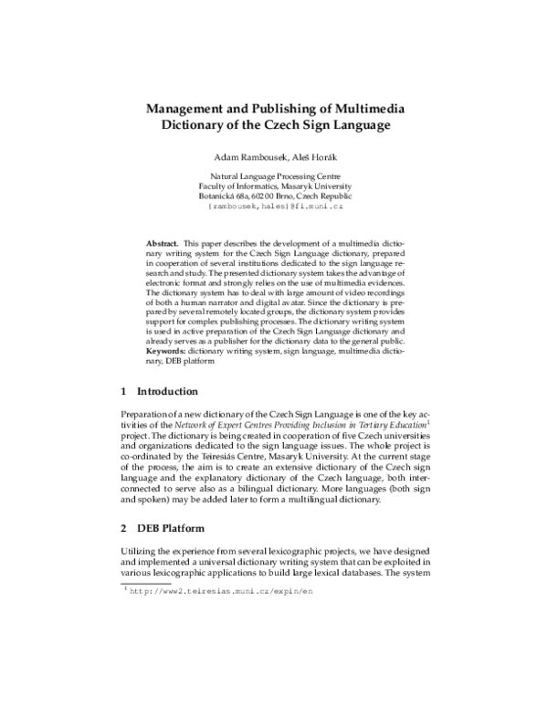 (PDF) Management and Publishing of Multimedia Dictionary of the Czech ...