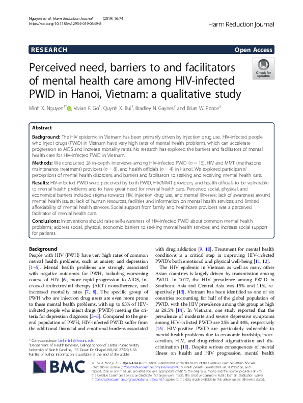 (PDF) Perceived need, barriers to and facilitators of mental health ...
