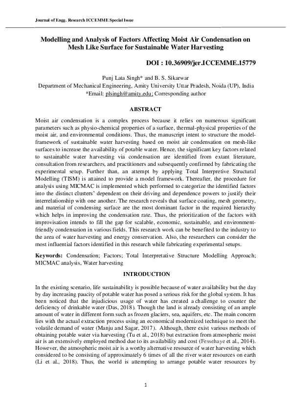 (PDF) Modelling and Analysis of Factors Affecting Moist Air ...
