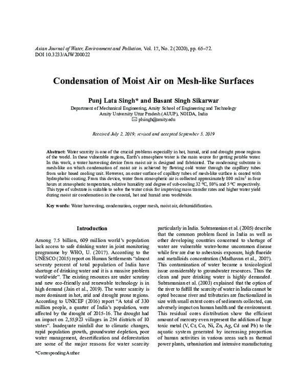 (PDF) Condensation of Moist Air on Mesh-like Surfaces