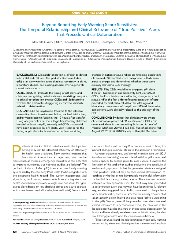 (PDF) Beyond Reporting Early Warning Score Sensitivity: The Temporal ...