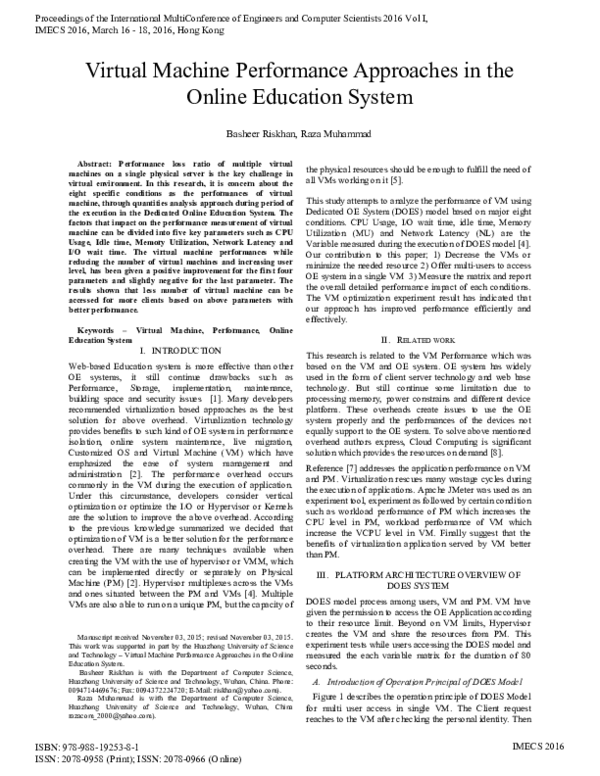 (PDF) Virtual Machine Performance Approaches in the Online Education System