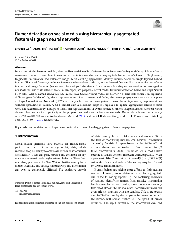 (PDF) Rumor detection on social media using hierarchically aggregated ...
