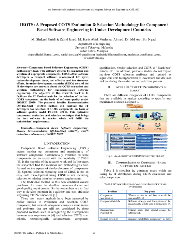 (PDF) IROTS A Proposed COTS Evaluation a Selection Methodology for
