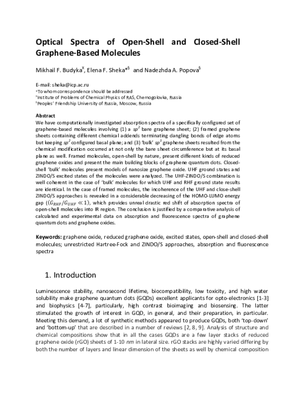 (PDF) Optical Spectra of Open-Shell and Closed-Shell Graphene-Based ...