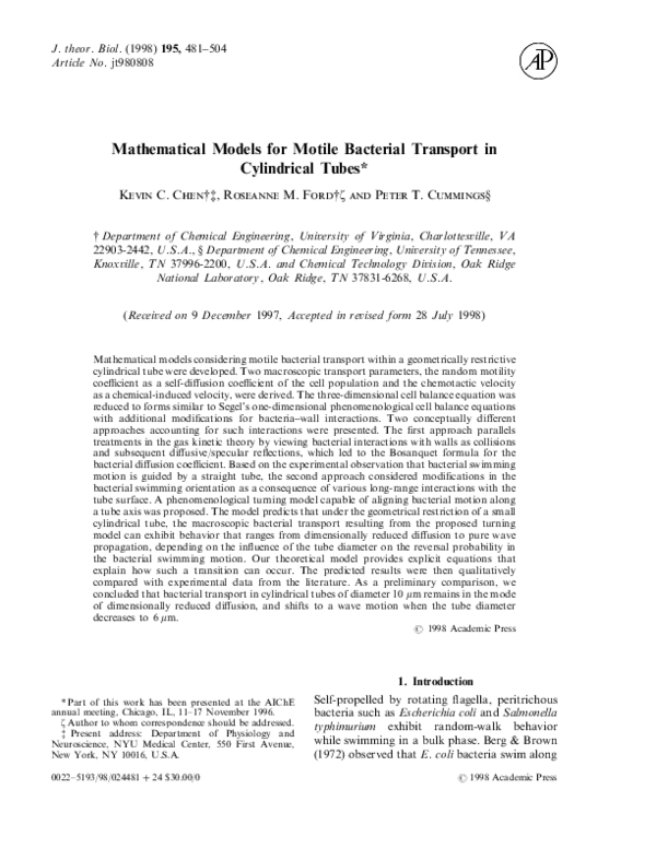 (PDF) Mathematical Models for Motile Bacterial Transport in Cylindrical ...