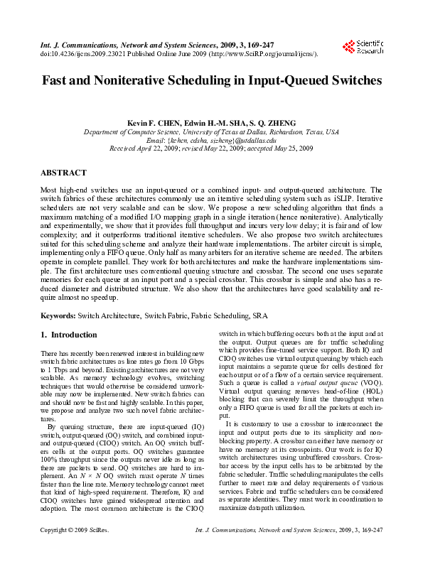 (PDF) A Fast Noniterative Scheduler for InputQueued Switches with