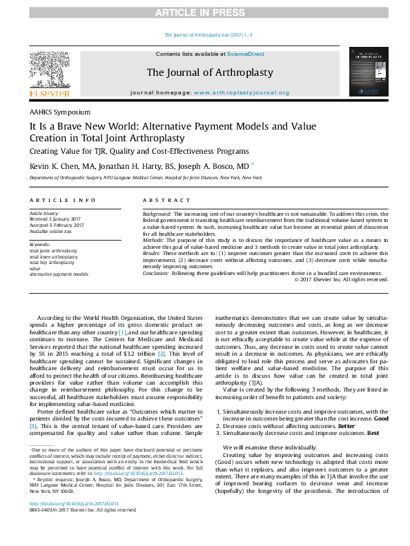 (PDF) It Is a Brave New World: Alternative Payment Models and Value ...