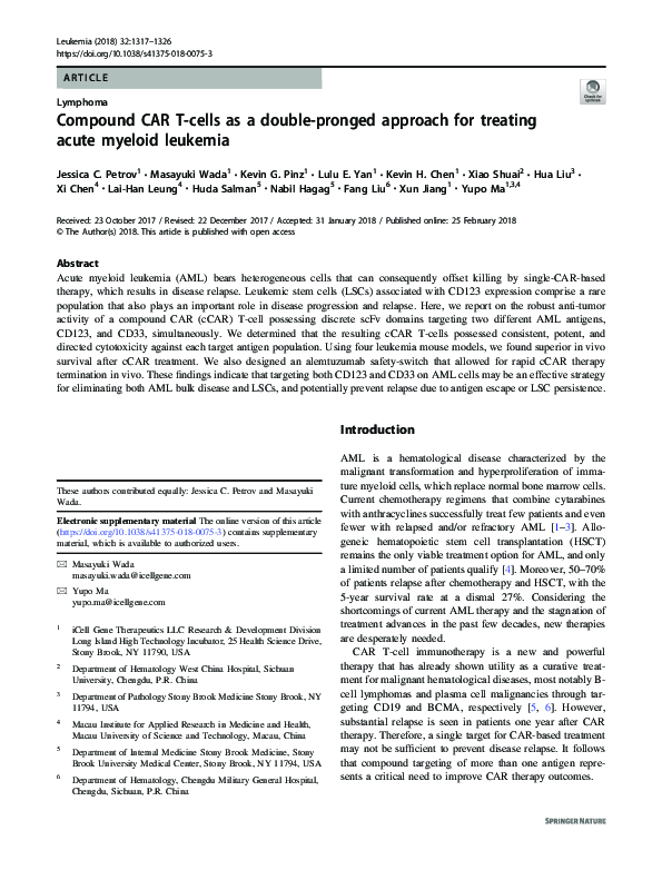 (PDF) Compound CAR T-cells as a double-pronged approach for treating ...