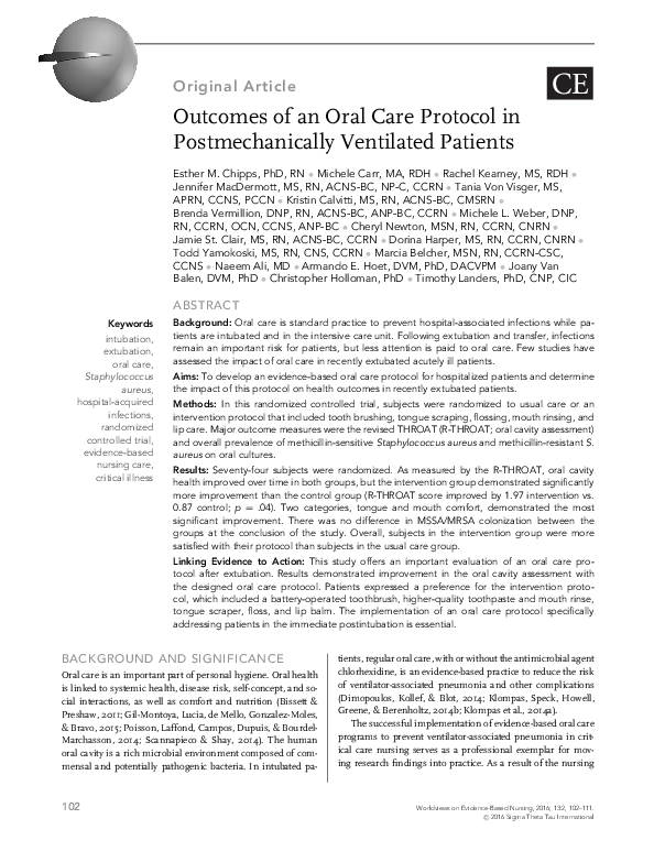 (PDF) of an Oral Care Protocol in Postmechanically Ventilated